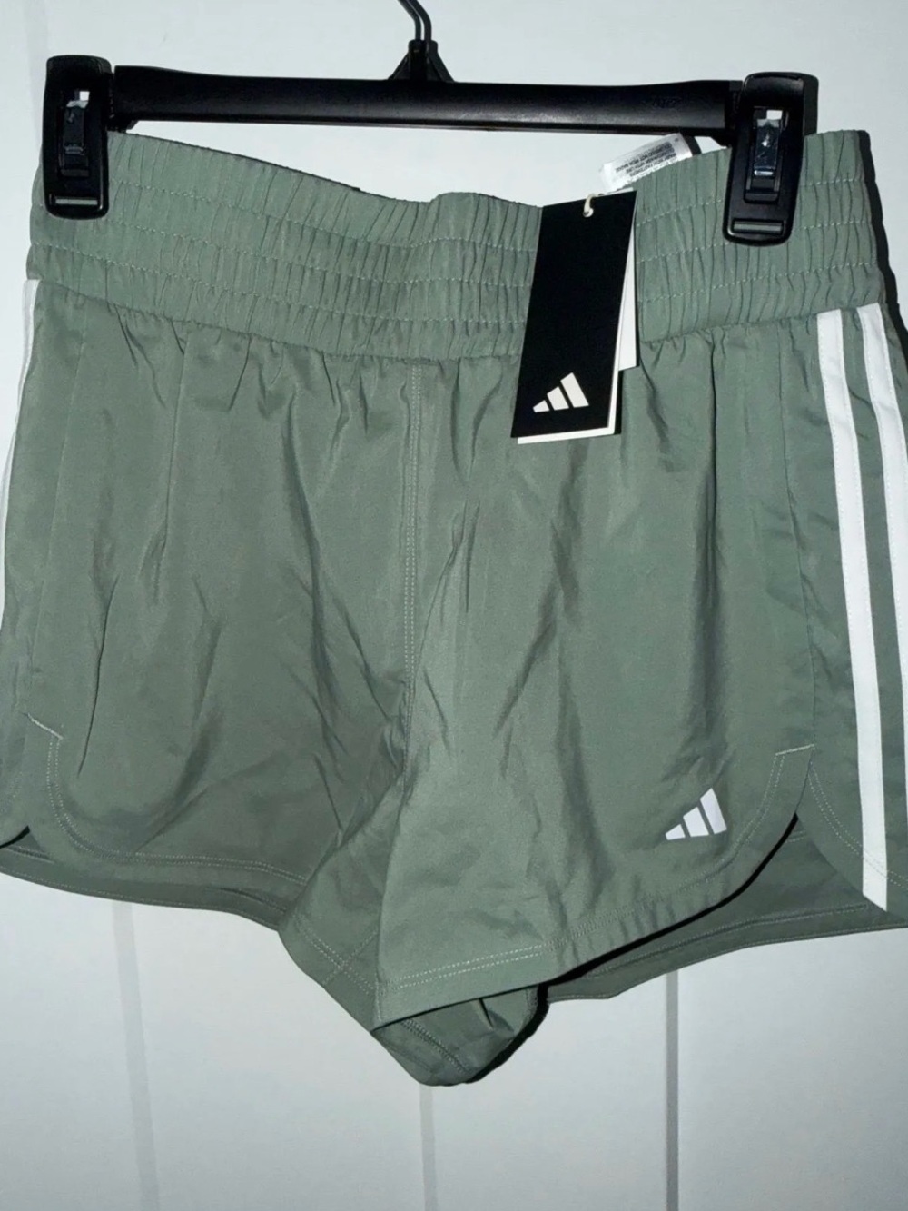 adidas Olive Green Athletic Shorts with White Stripes